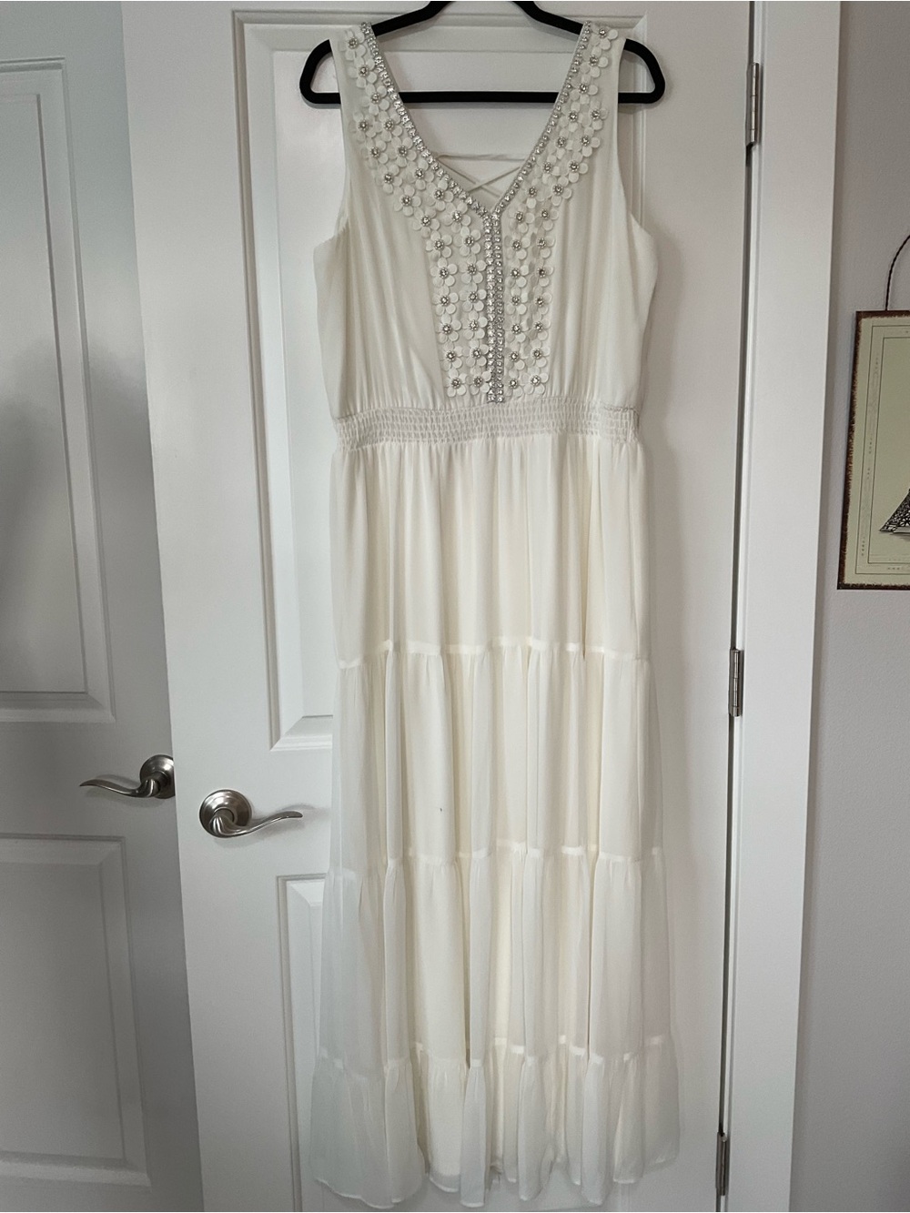 MSK Ivory Beaded V-Neck Maxi Dress